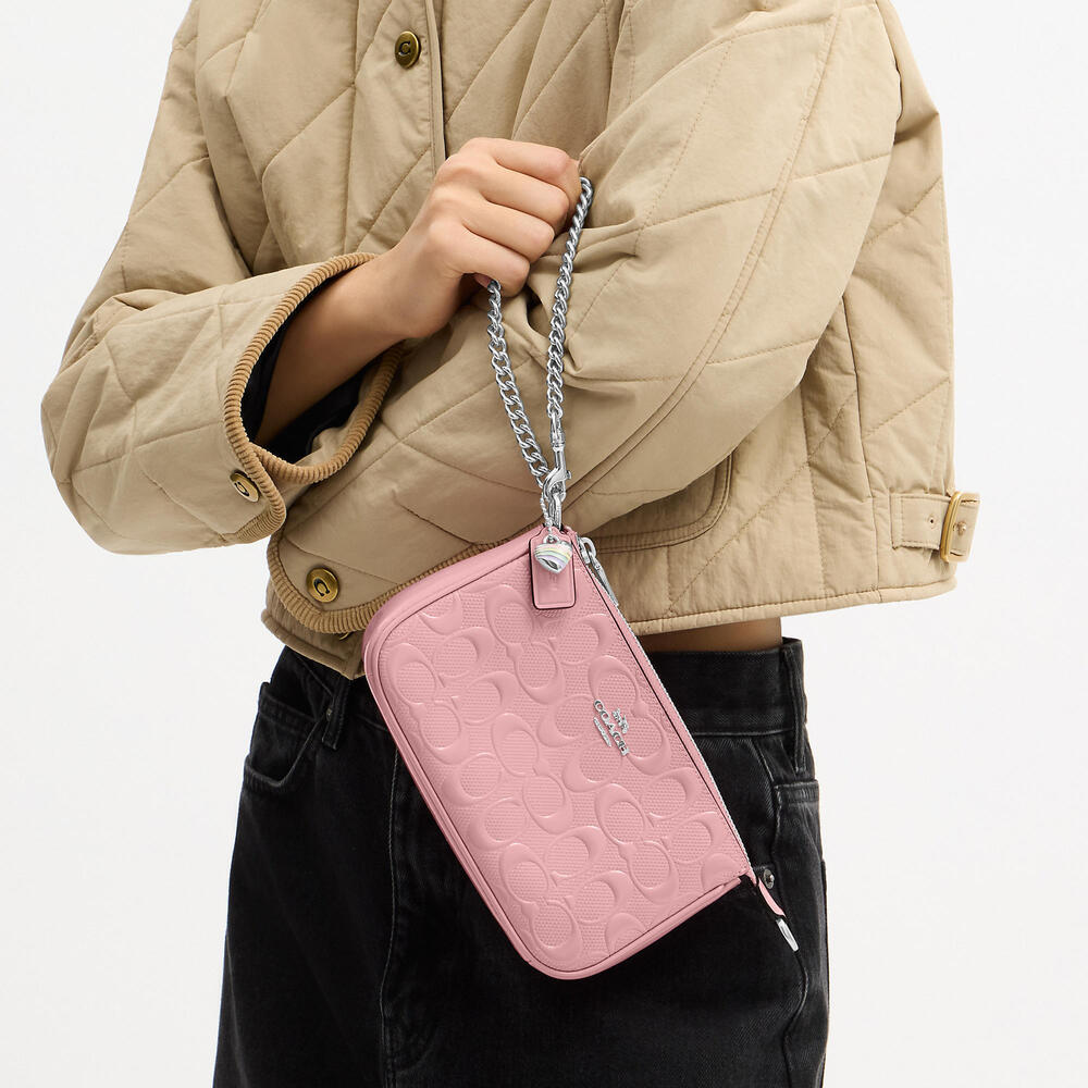 🩷Coach NWT Pink Pearlized Nolita19 Signature Leather/Heart Charm/SilverHardware - Picture 2 of 9